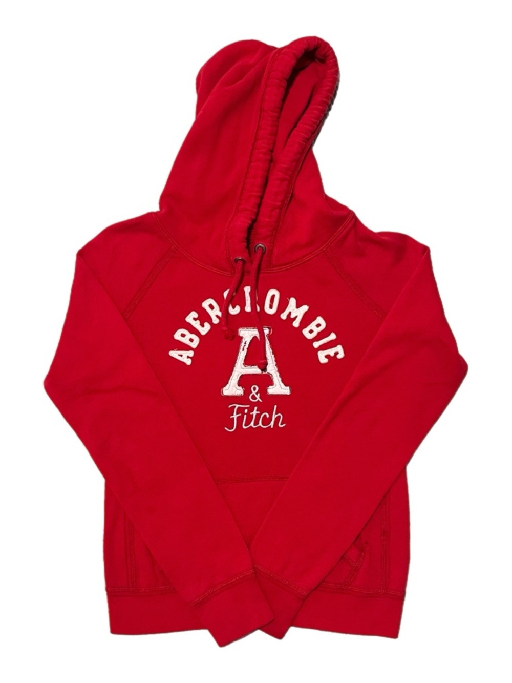 ☎️ Abercrombie & Fitch Red Pullover Hoodie~Women’s M~Kangaroo Pocket~Large Logo